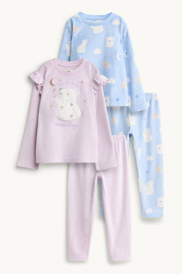Kinderen: meisjes - Set van 2 - ijsbeer - pyjama - 4-delig - lila