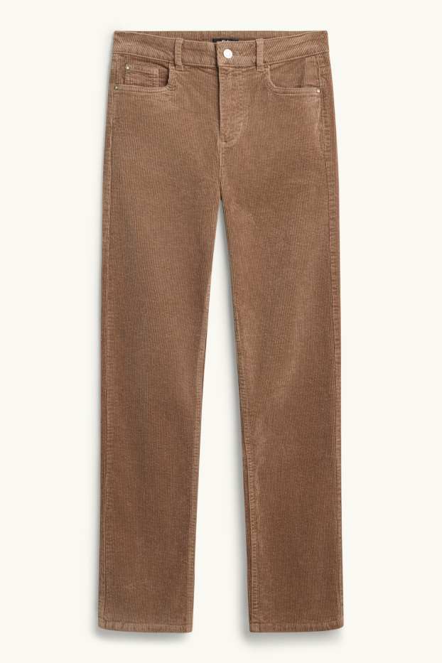 Damen - Cordhose - High Waist - Straight Fit - LYCRA ® - braun