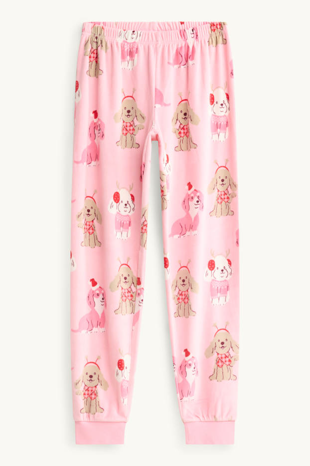 Bambine - Cane - pigiama di pile - 2 pezzi - rosa / beige