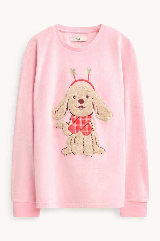 Bambine - Cane - pigiama di pile - 2 pezzi - rosa / beige