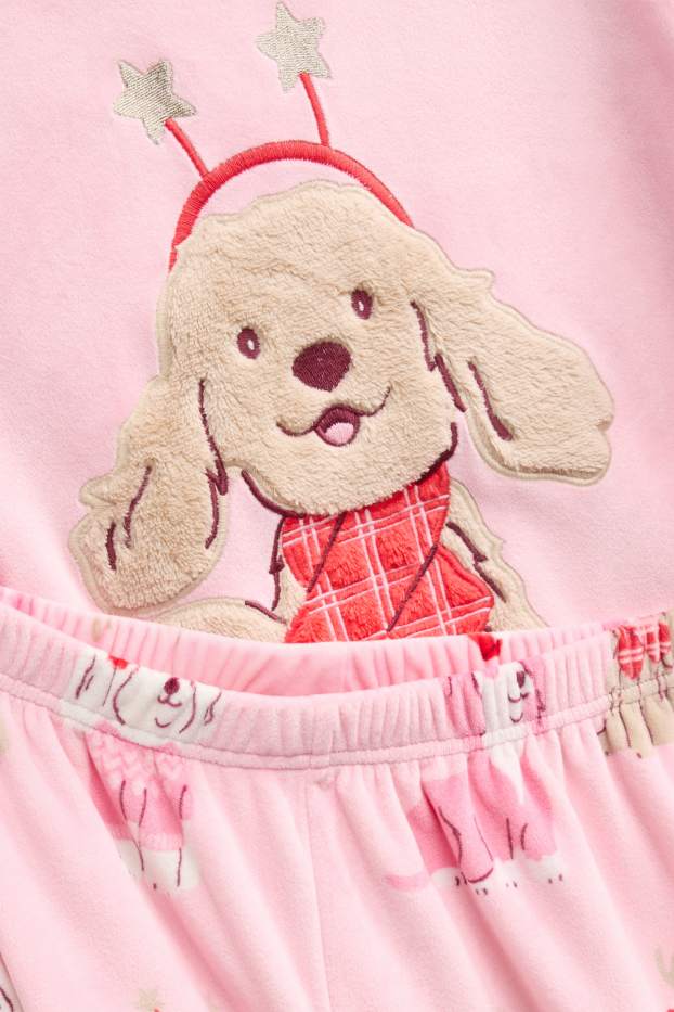 Bambine - Cane - pigiama di pile - 2 pezzi - rosa / beige