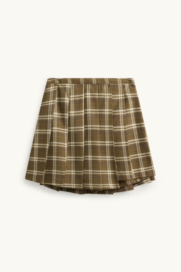 Dámské - Sukně skort - kostkovaná - zelená / krémově bílá