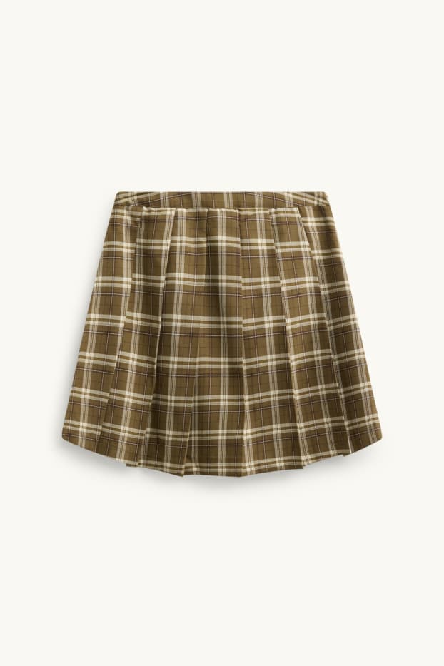 Dámské - Sukně skort - kostkovaná - zelená / krémově bílá