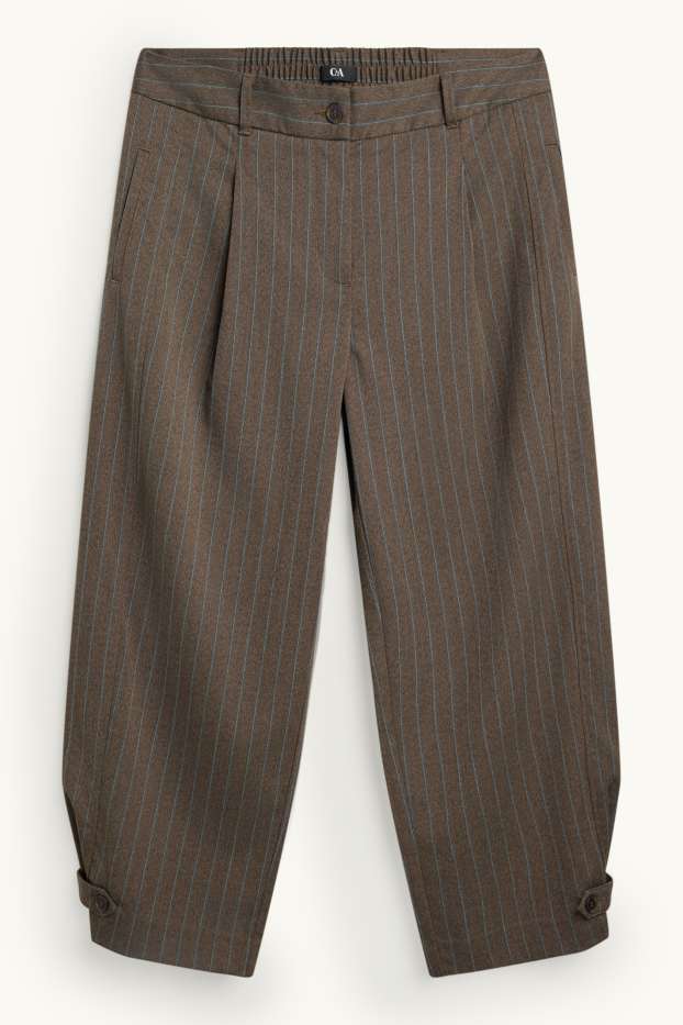 Dames - Pantalon - high waist - wide leg - krijtstrepen - bruin