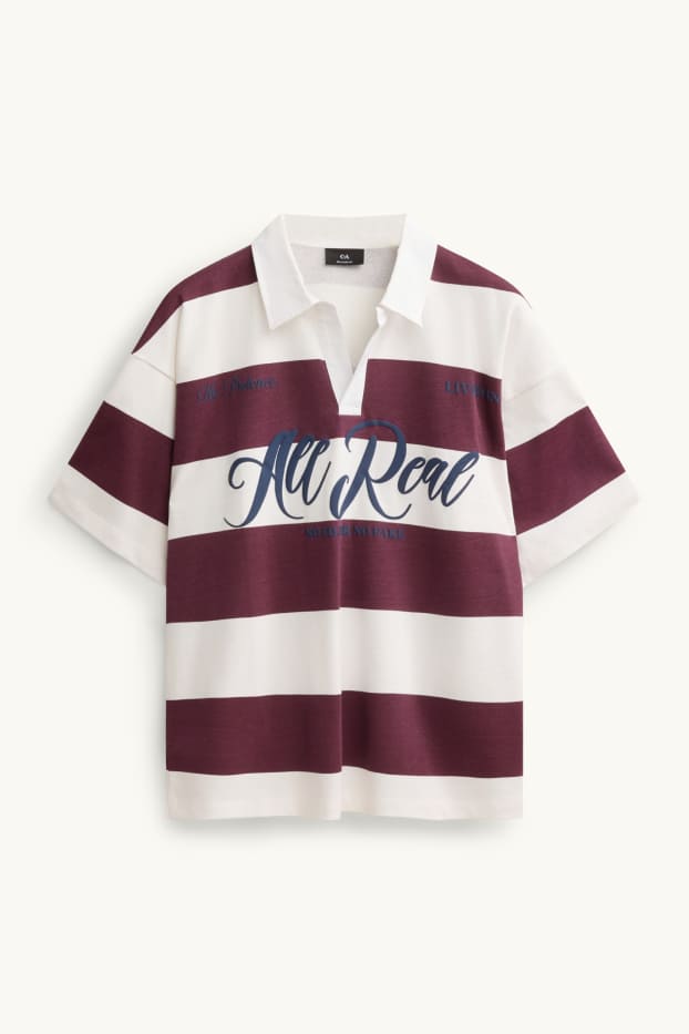 Hommes - Polo - Oversize - à rayures - bordeaux / blanc