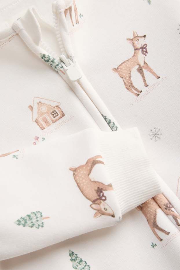 Baby Mädchen - Reh - Baby-Thermo-Schlafanzug - plüschgefüttert - braun / cremeweiss