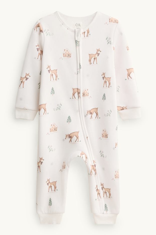 Baby Mädchen - Reh - Baby-Thermo-Schlafanzug - plüschgefüttert - braun / cremeweiss