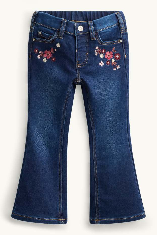 Enfants filles - Fleur - jegging jean - jean chaud - jean bleu