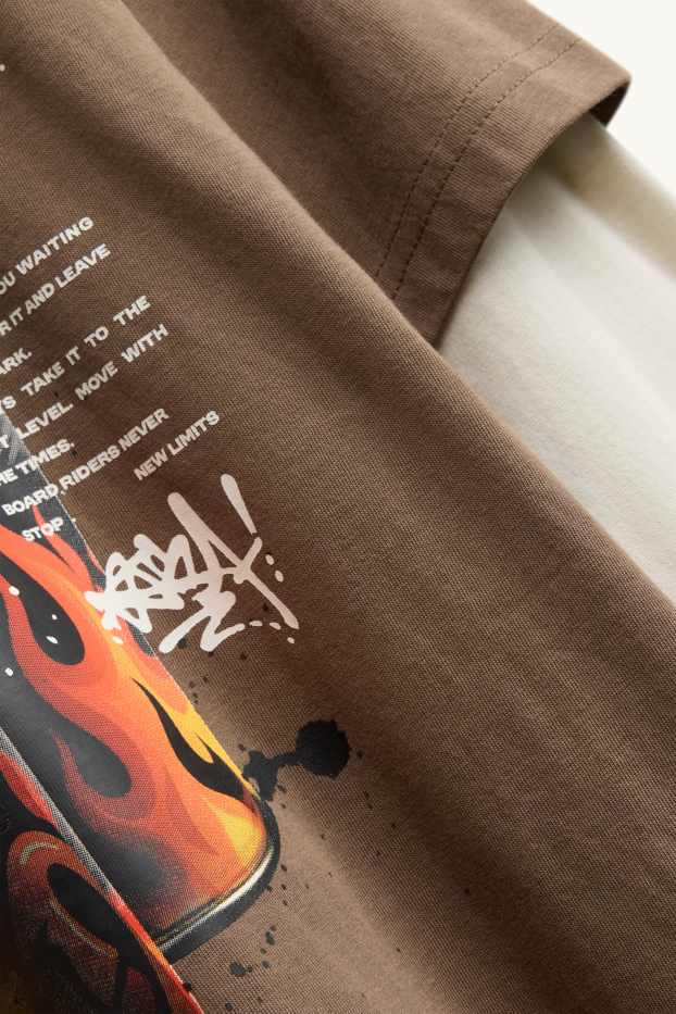 Children Boys - Graffiti - long sleeve top - 2-in-1 look - brown / cremewhite