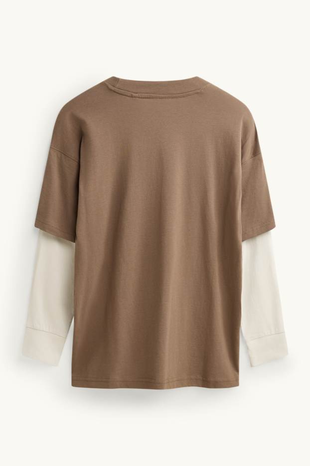 Children Boys - Graffiti - long sleeve top - 2-in-1 look - brown / cremewhite