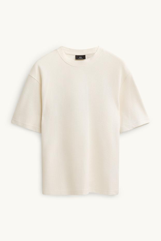 Hommes - T-shirt - relaxed fit - finition texturée - blanc crème