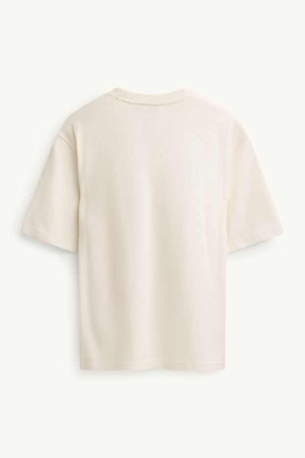 Hommes - T-shirt - relaxed fit - finition texturée - blanc crème
