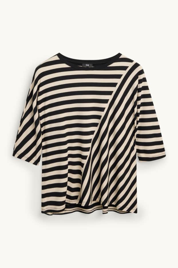 Femmes - T-shirt - regular fit - à rayures - noir / beige