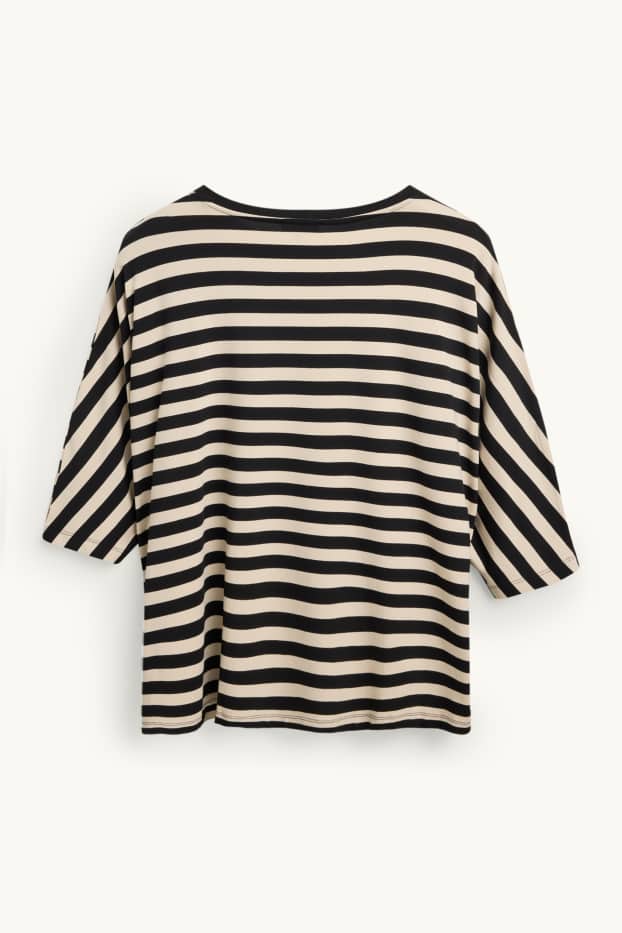 Femmes - T-shirt - regular fit - à rayures - noir / beige