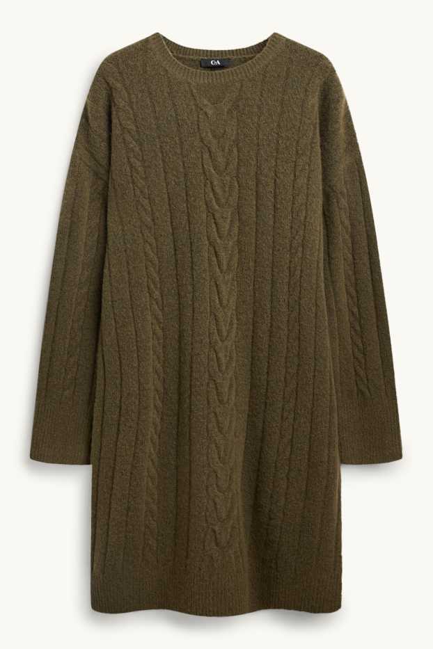 Femei - Rochie din tricot - straight fit - cu torsade - verde închis