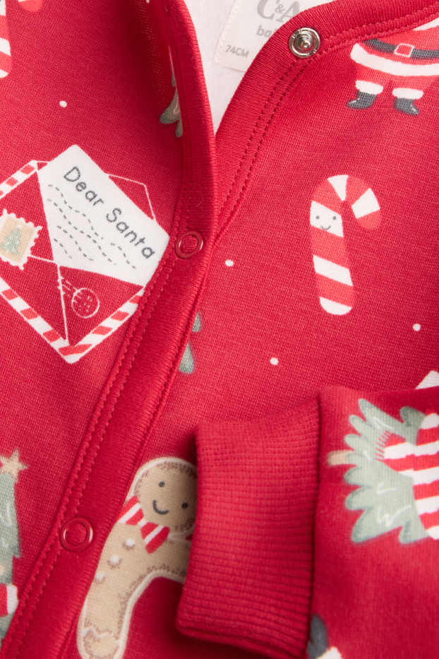Unisex - Pijama salopetă bebeluși, cu motive de Crăciun - căptușită cu pluș - roșu