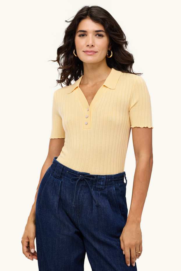 Donna - Polo - regular fit - a coste - giallo chiaro