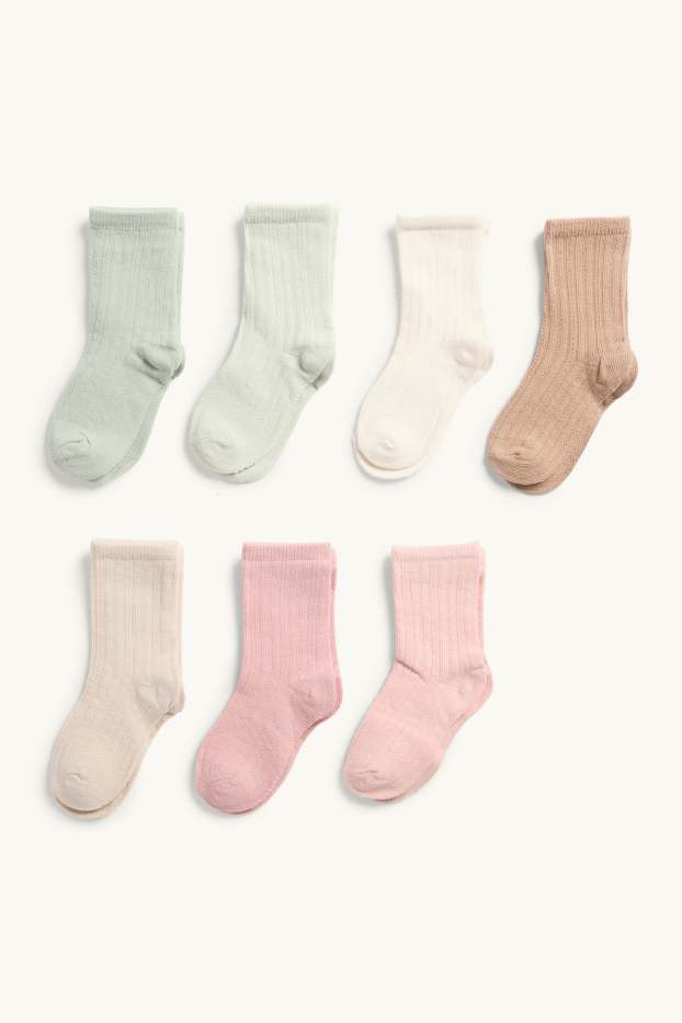 Neonate - Confezione da 7 - calze per neonati - tessuto tramato - rosa