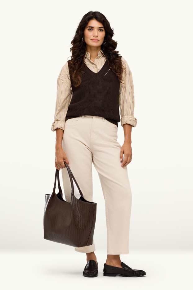 Damen - Großer Shopper - Lederimitat - dunkelbraun