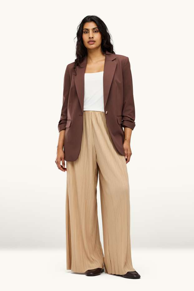 Dona - Pantalons de tela - high waist - wide leg - acanalats - marró clar