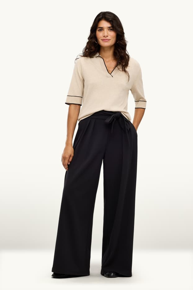 Femmes - Pantalon en toile - high waist - wide leg - noir