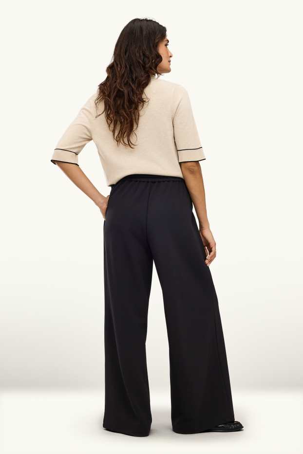Femmes - Pantalon en toile - high waist - wide leg - noir