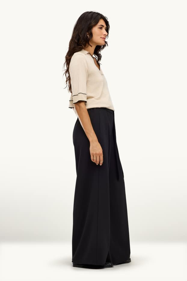Femmes - Pantalon en toile - high waist - wide leg - noir