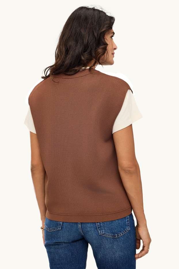 Dames - Gebreid gilet - bruin