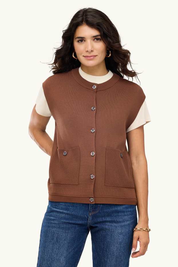 Dames - Gebreid gilet - bruin