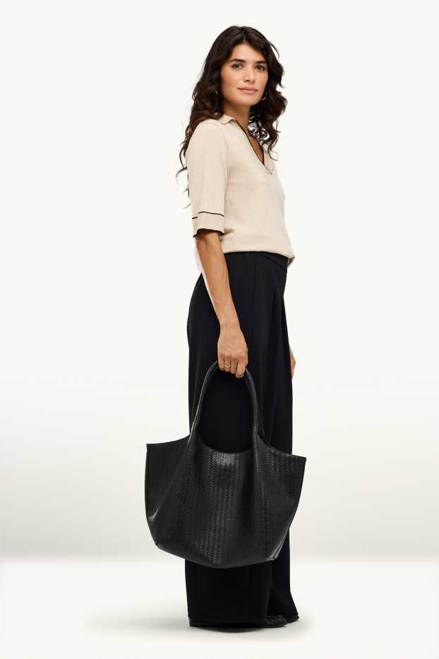 Damen - Großer Shopper - Lederimitat - schwarz