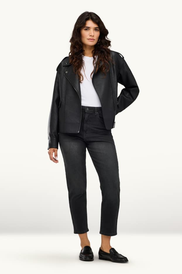 Women - Mom jeans - high waist - LYCRA® - denim-dark gray
