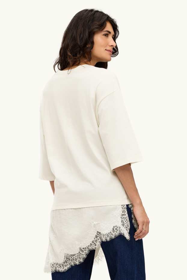 Damen - T-Shirt - Regular Fit - 2-in-1-Look - cremeweiss