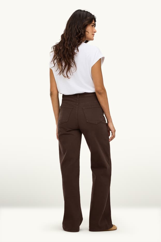 Femei - Wide leg jeans cu curea - talie înaltă - maro închis