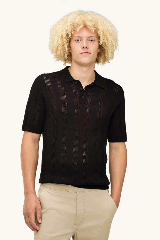 Bărbați - Tricou polo - relaxed fit - cu dungi - negru