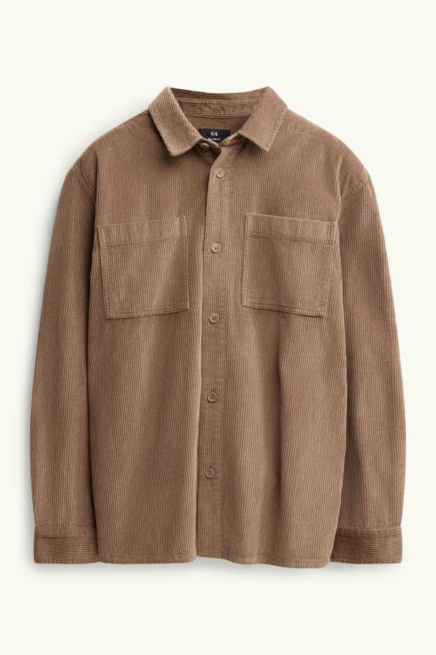 Hommes - Chemise en velours côtelé - relaxed fit - col kent - marron