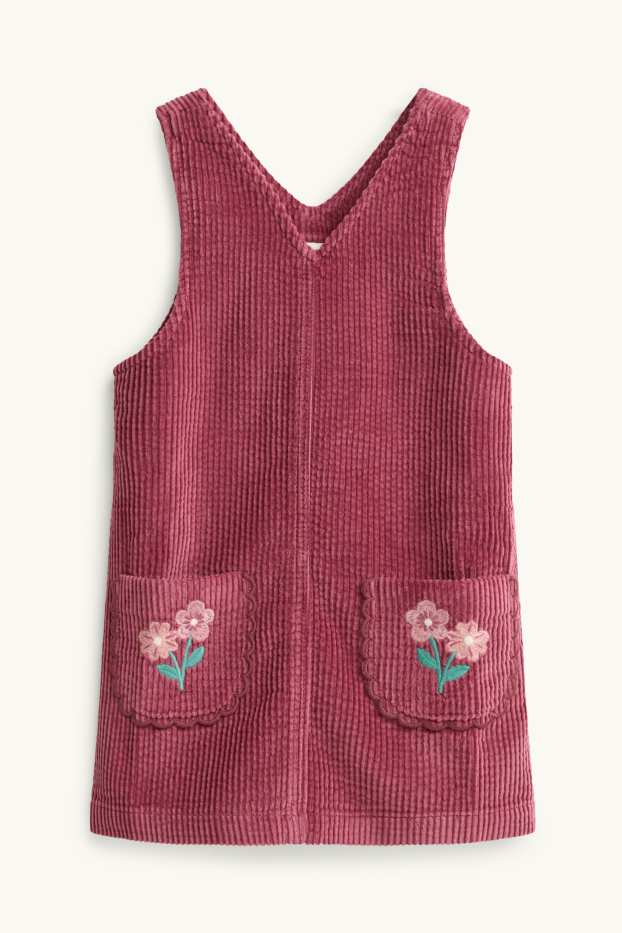 Enfants filles - Fleurs - ensemble - robe en velours côtelé et haut à manches longues - 2 pièces - bordeaux