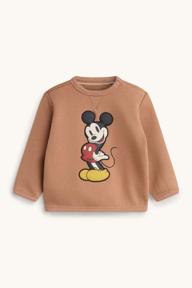 Bebeluși - băieți - Mickey Mouse - compleu bebeluși - căptușit cu pluș - 2 piese - maro deschis