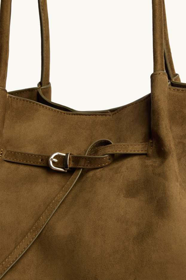 Femmes - Grand cabas - faux suède - kaki