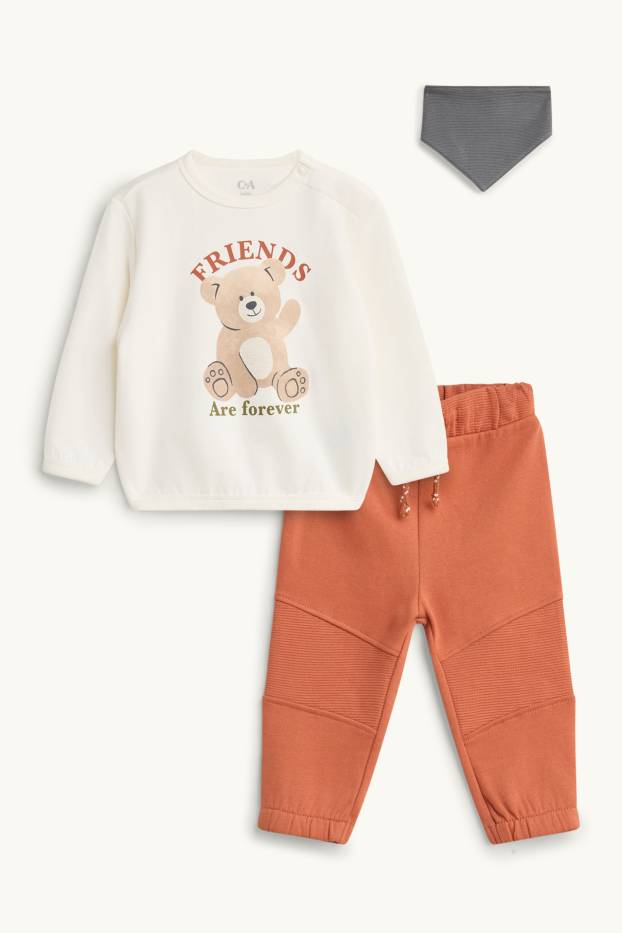 Miminka - chlapci - Medvídek - outfit pro miminka - 3dílný - hnědá / krémově bílá