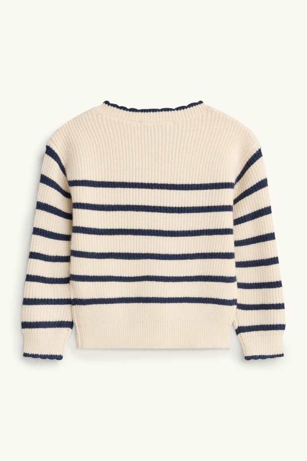 Kinder Mädchen - Schleife - Pullover - gestreift - dunkelblau / cremeweiß