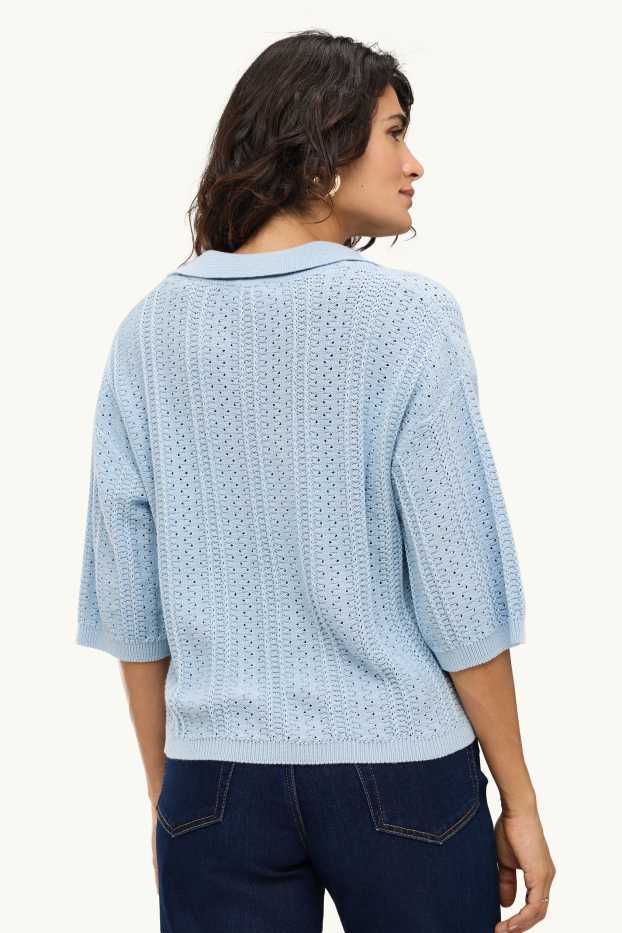 Damen - Strickpullover - kurzarm - strukturiert - hellblau
