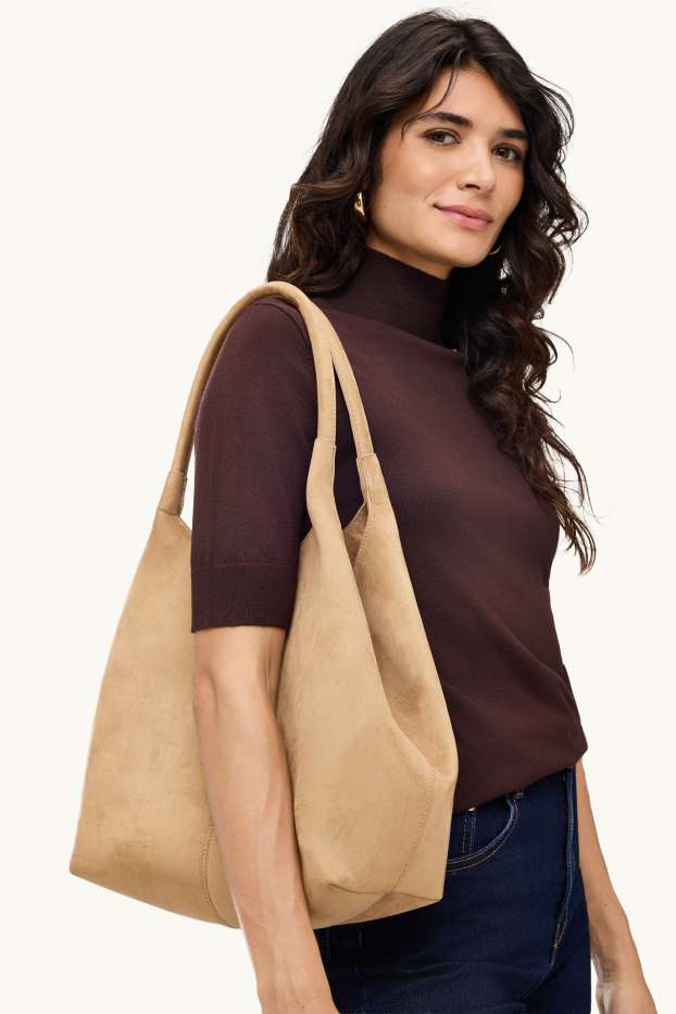 Dames - Grote shopper - imitatiesuède - beige