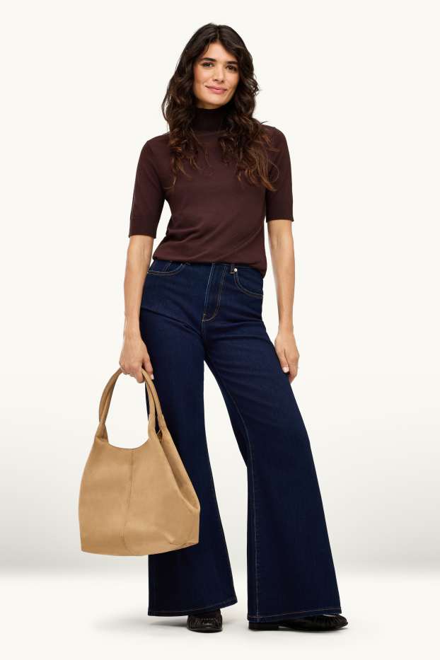 Dames - Grote shopper - imitatiesuède - beige