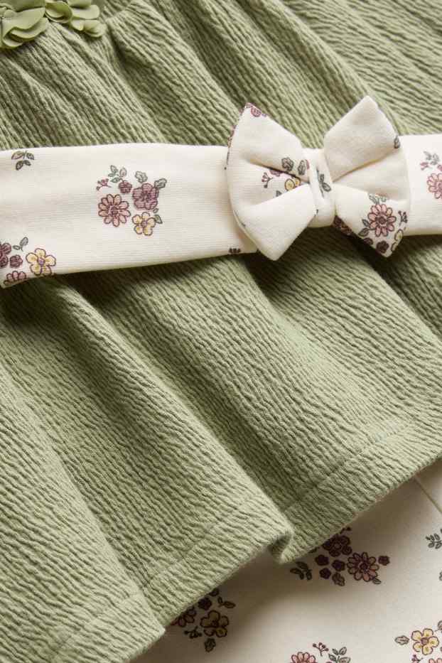 Neonate - Fiorellini - completo neonate - 3 pezzi - verde / bianco crema