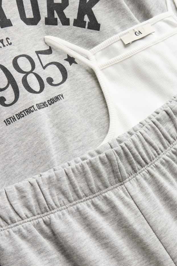 Kinder Mädchen - New York - Set - Hoodie, Top, Jogginghose - 3 teilig - grau-melange