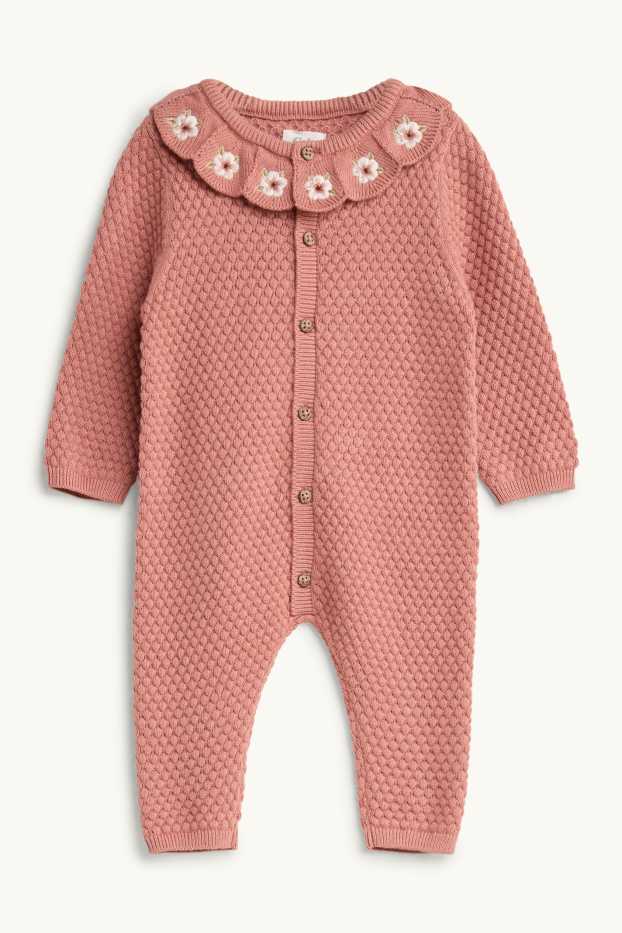 Baby Girls - Floral - knitted baby jumpsuit - apricot