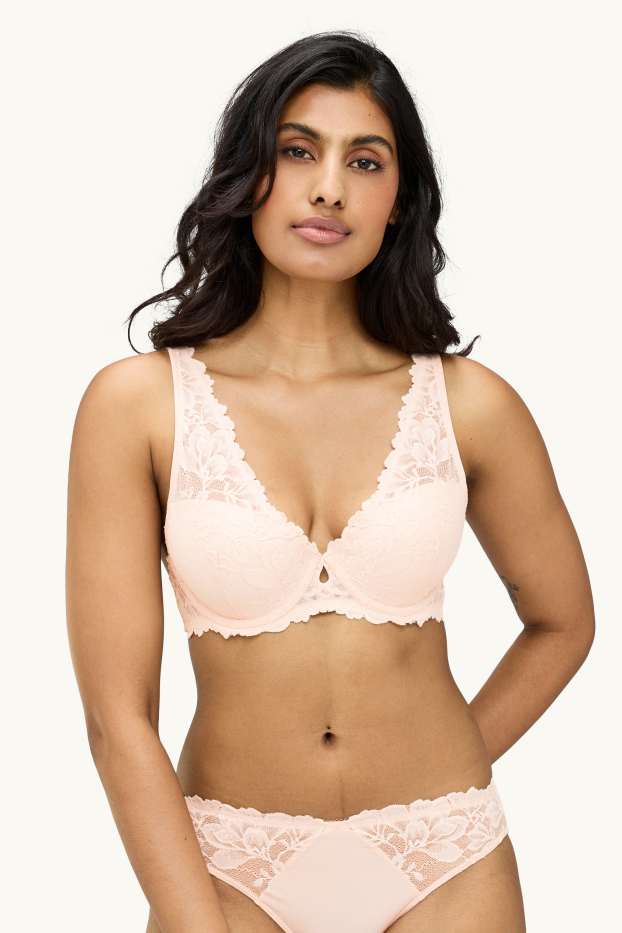 Dames - BH met beugels - PLUNGE - voorgevormd - roze
