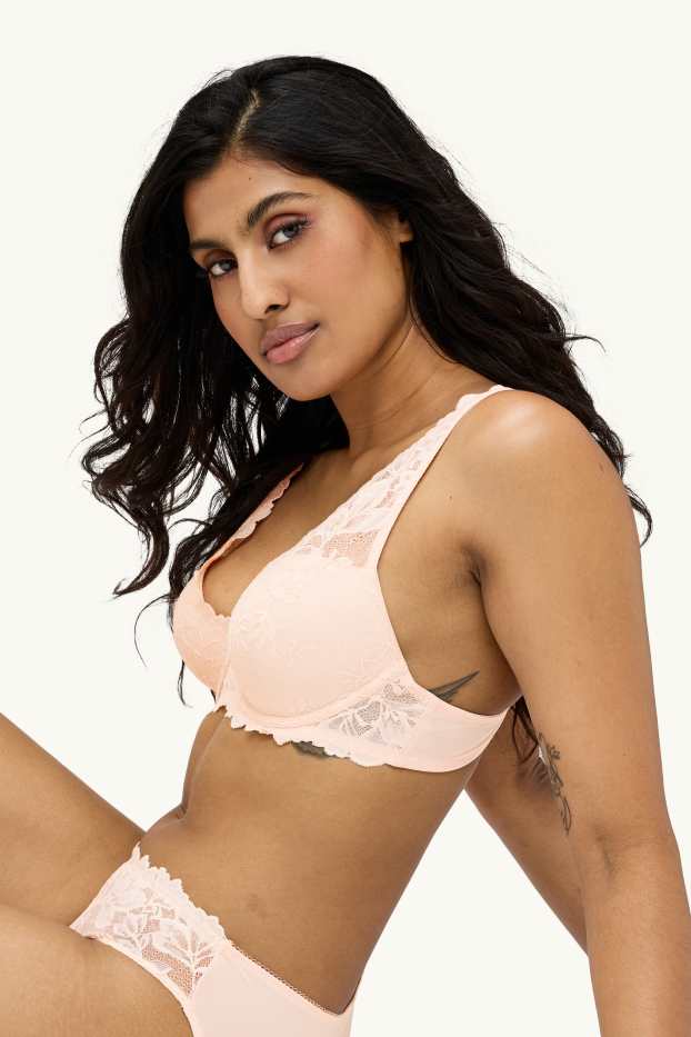 Dames - BH met beugels - PLUNGE - voorgevormd - roze