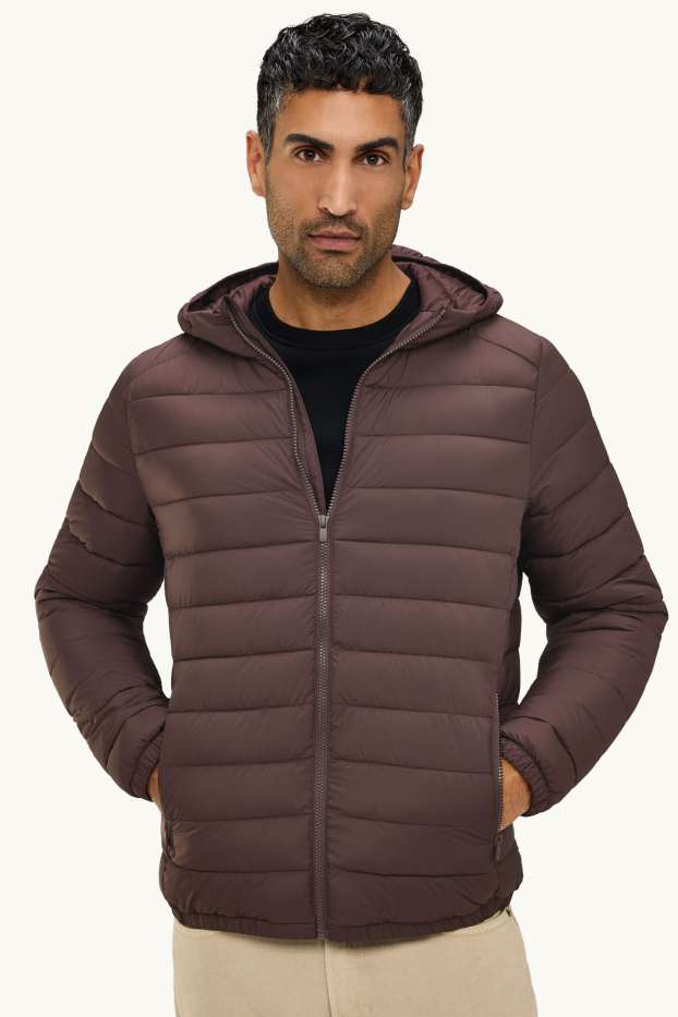 Men - Quilted jacket with hood - dark brown