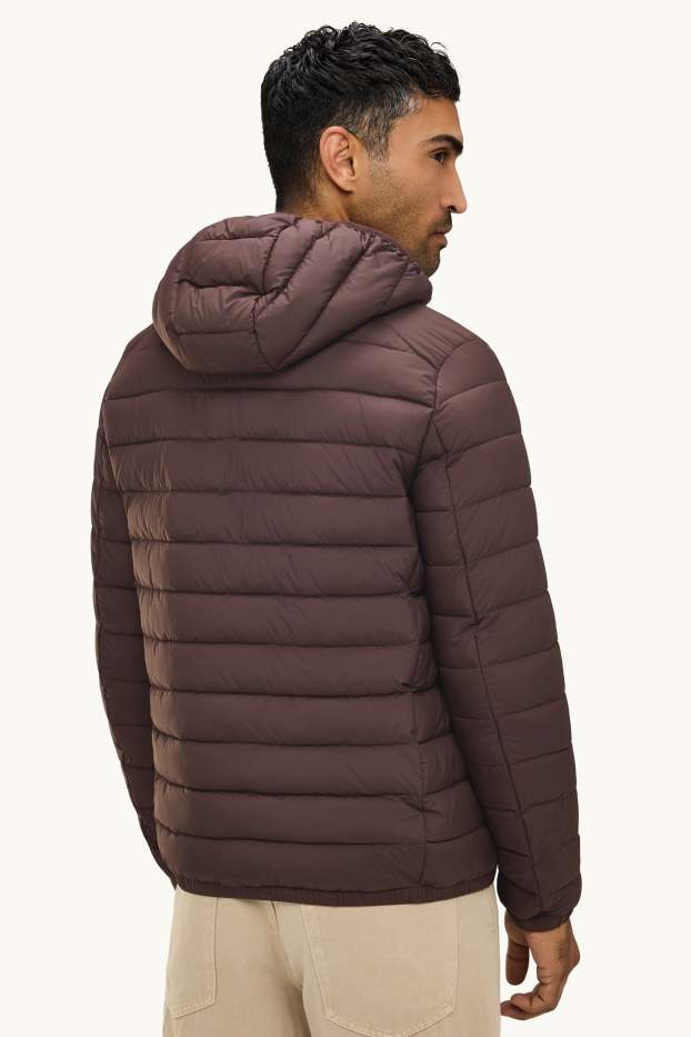 Men - Quilted jacket with hood - dark brown